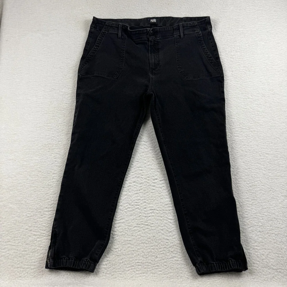 Paige Mayslie Jeans Womens 34 Black Denim Mid Rise Rayon Stretch Ankle Zip